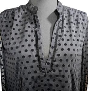 LOFT Women’s Medium Black Sheer Polka Dot Long Sleeve Blouse Dressy Top